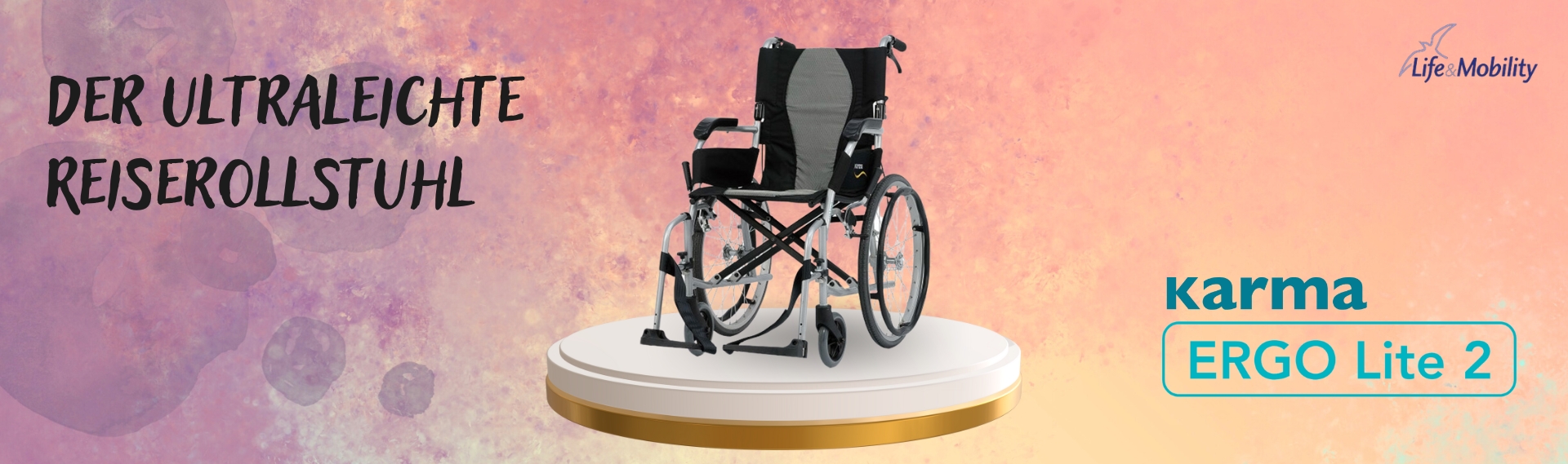 Karma Ergo Lite 2 Rollstuhl, 20" Antriebsräder (Selbstfahrer) mit S-Ergo Sitzrahmen, inkl. Bremse für Begleiter, bis 100kg, 6,4 kg Verladegewicht, Ultraleichtgewicht nur 10,3kg, abschw. Beinstützen