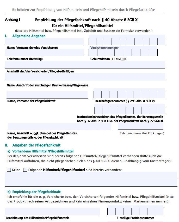 Hilfsmittel-Richtlinie-40-Abs-6-SGB-XI Empfehlung Formular