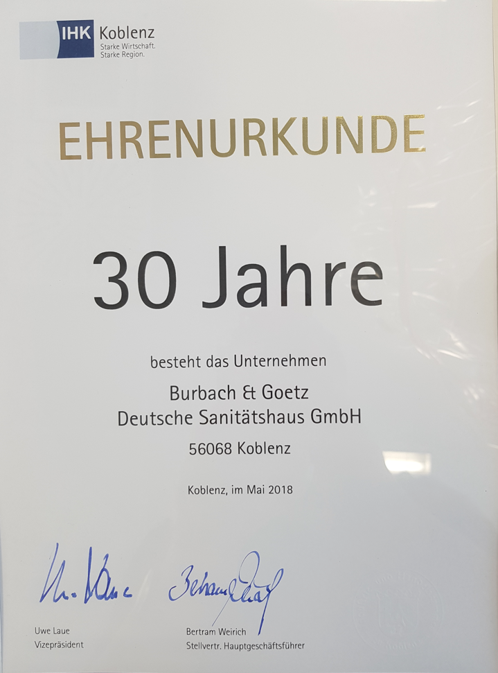 IHK Ehrenurkunde 30Jahre Burbach+Goetz