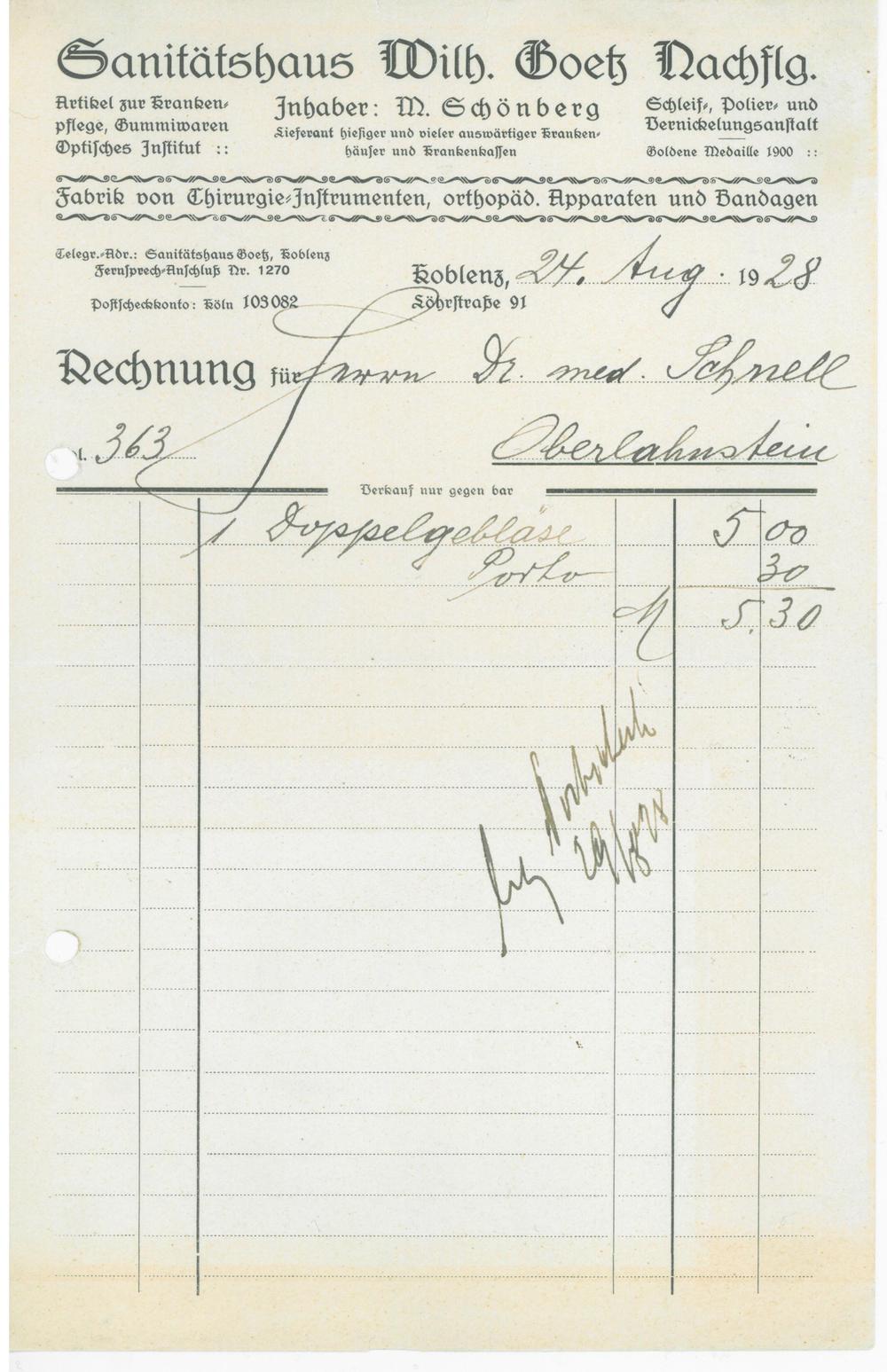 Beleg aus dem Jahre 1928